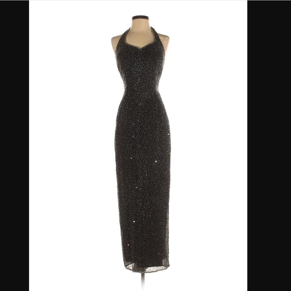 Black and silver beaded silk  Cocktail dress